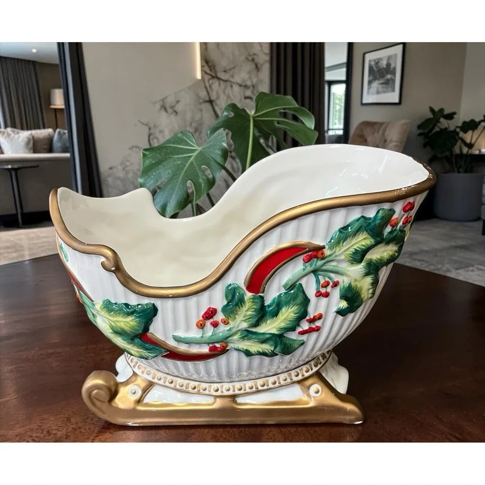 Fitz & Floyd‎ Snowy Sleigh Ride Conforti Collection 2007 Planter Candy Bowl Xmas